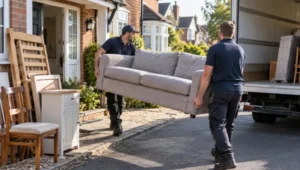 Furniture collected by a rubbish removal team